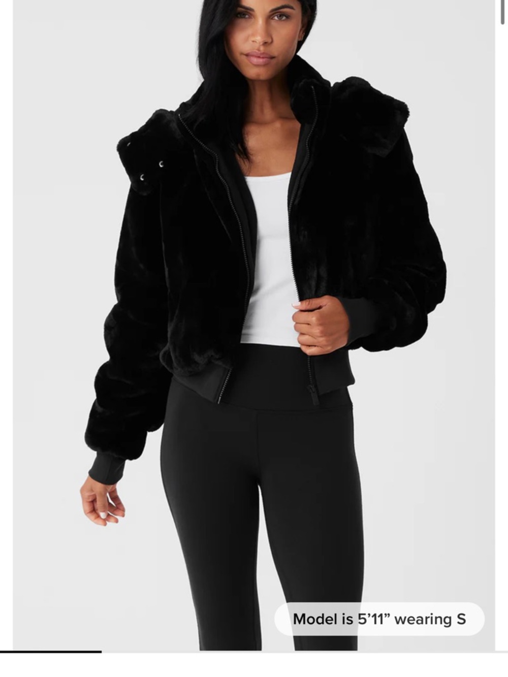 ALO black faux fur foxy jacket - Picture 2 of 16